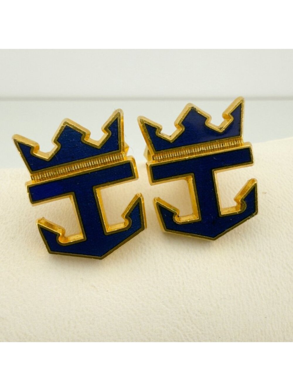 Vintage Royal Caribbean Cruises Cufflinks Blue Enamel Employee Uniform